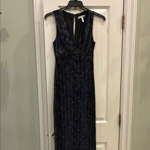 BCBGeneration Blue Sequin Plunge Maxi Dress